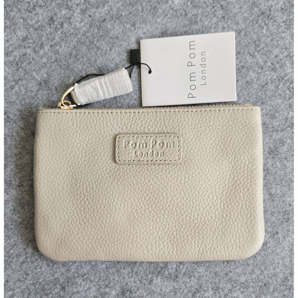 Pom pom London Chelsea Coin Purse Stone Leather RFID Built-in Card Holder NWT